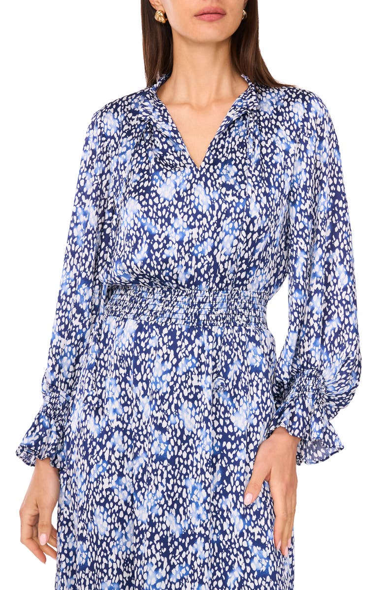 Vince Camuto Metallic Abstract Print Long Sleeve Maxi Dress, Alternate, color, Classic Navy