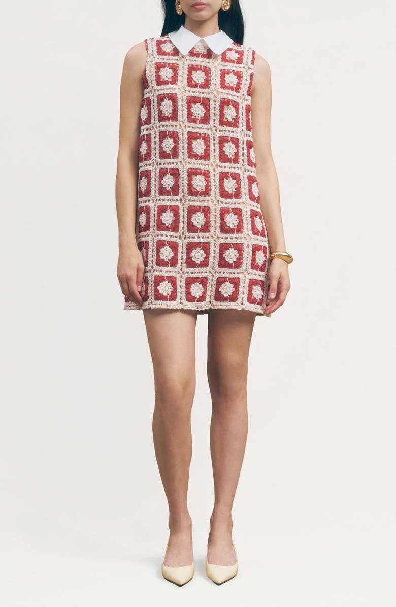 MAUDE CLUB Sawyer Crochet Cotton Blend Minidress, Main, color, Berry Crochet