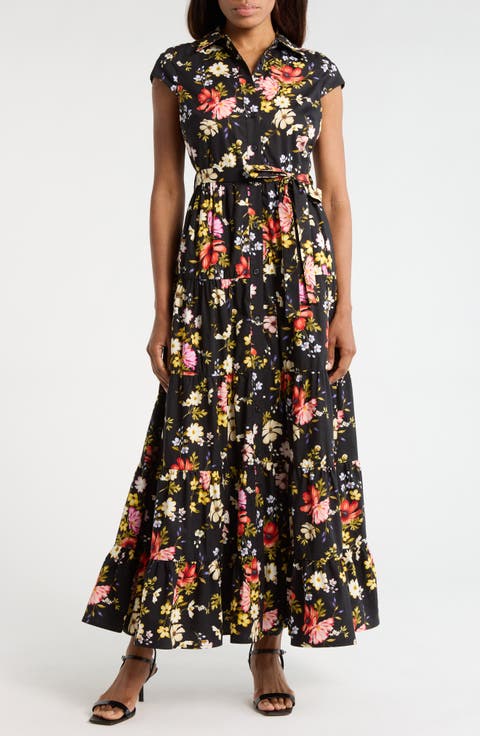 Floral Cap Sleeve Cotton Shirtdress