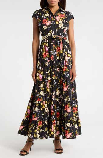 Avec Les Filles Floral Cap Sleeve Cotton Shirtdress