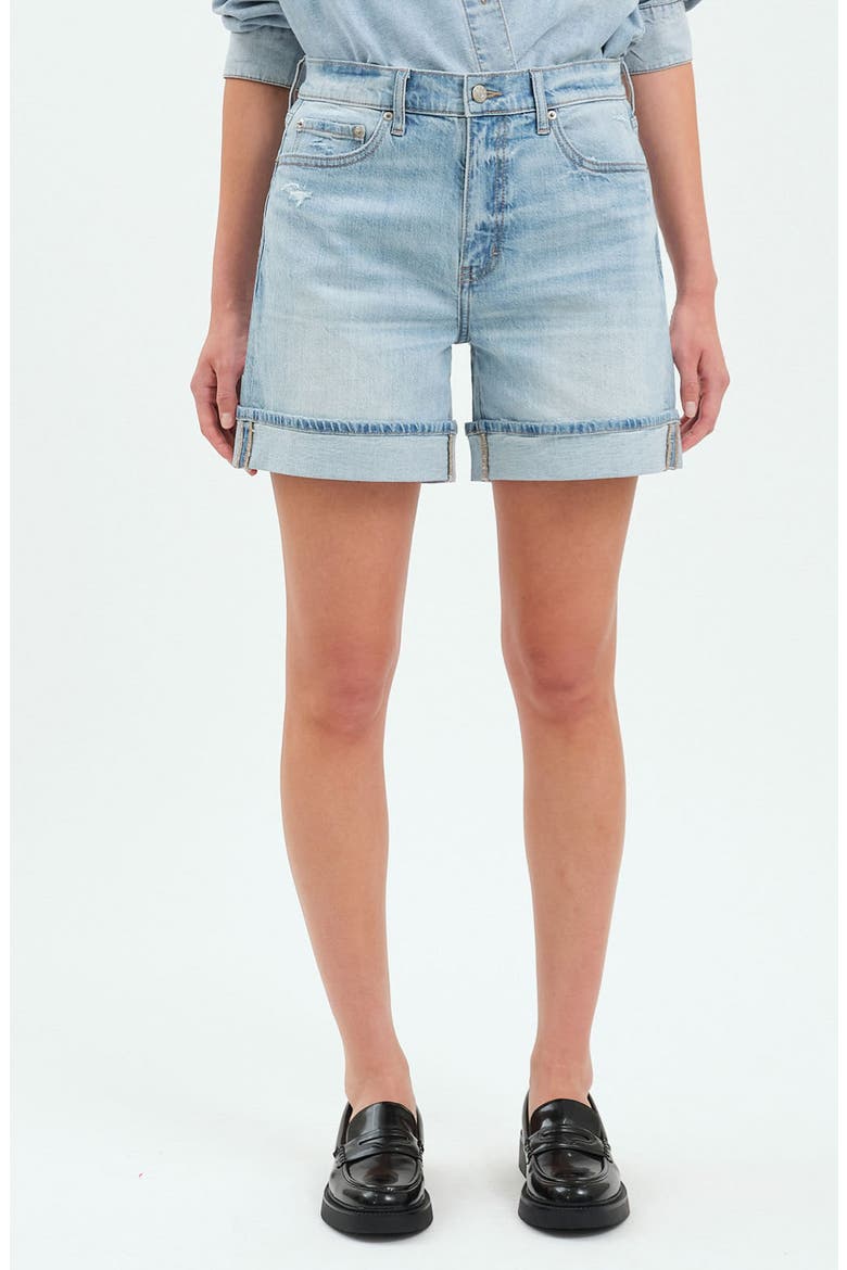 Easy Rider High Waist Relaxed Denim Shorts, Main, color, DEW DROP