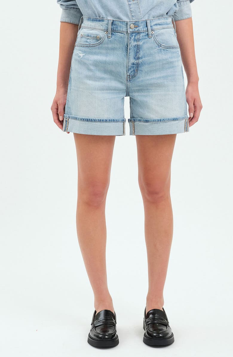 DAZE Easy Rider High Waist Relaxed Denim Shorts, Main, color, Dew Drop