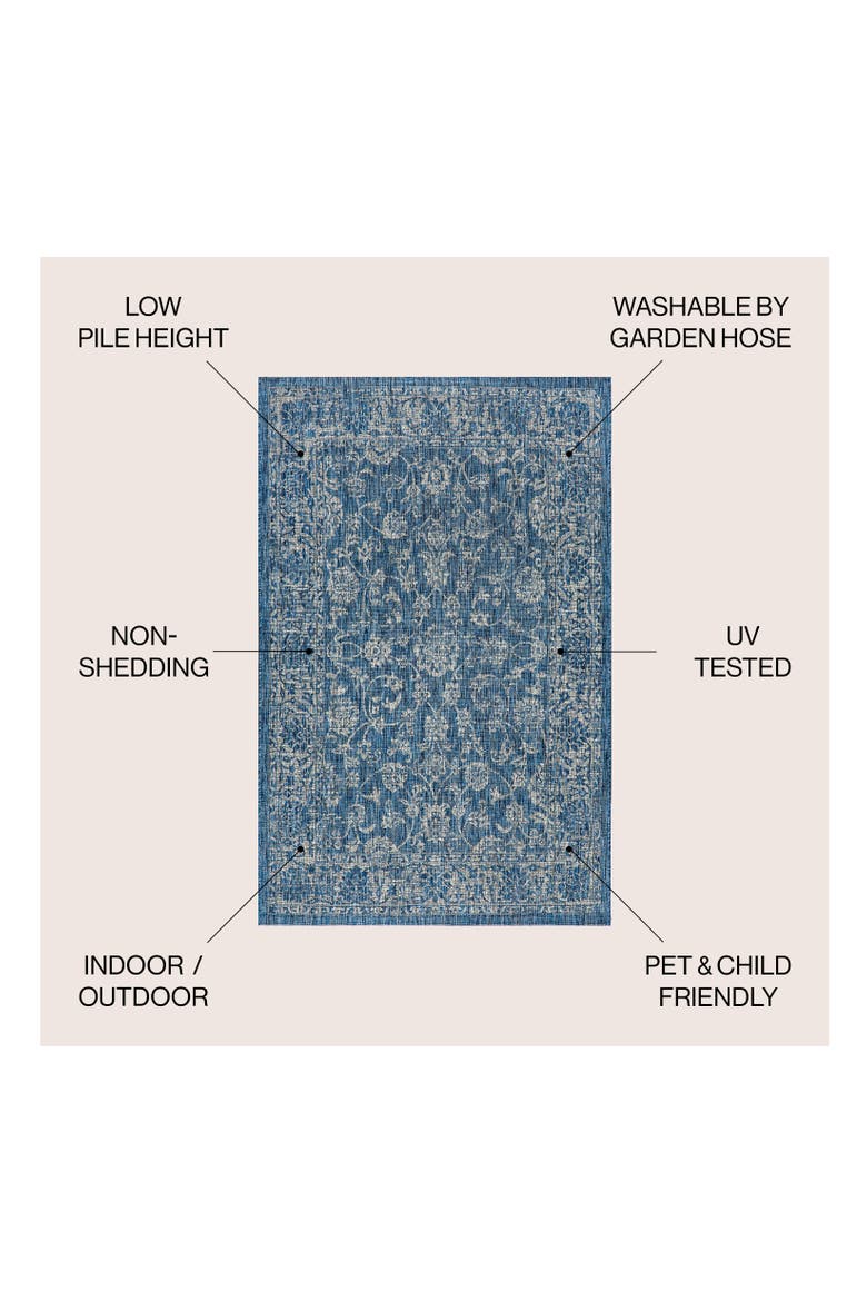 Tela Bohemian Textured Weave Floral Indoor/Outdoor Area Rug, Alternate, color, Navy/Gray