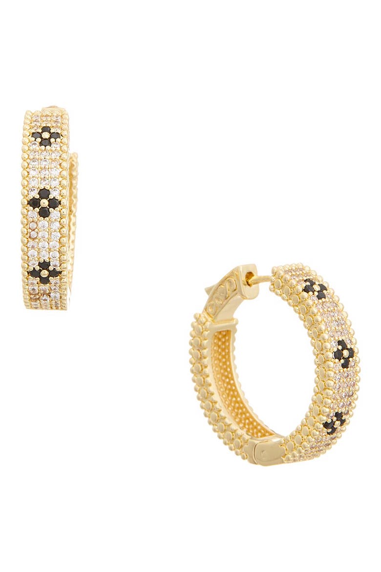 Cubic Zirconia Huggie Hoop Earrings, Main, color, GOLDTONE/ BLACK
