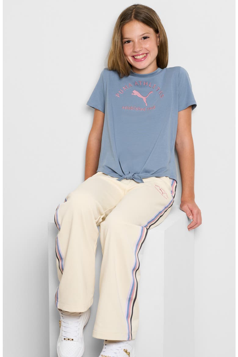 Kids' Embroidered Tie Hem T-Shirt, Alternate, color, SKY/ PEWTER
