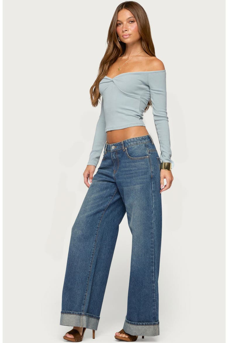 Asli Off-the-Shoulder Twisted Knit Top, Alternate, color, LIGHT-BLUE