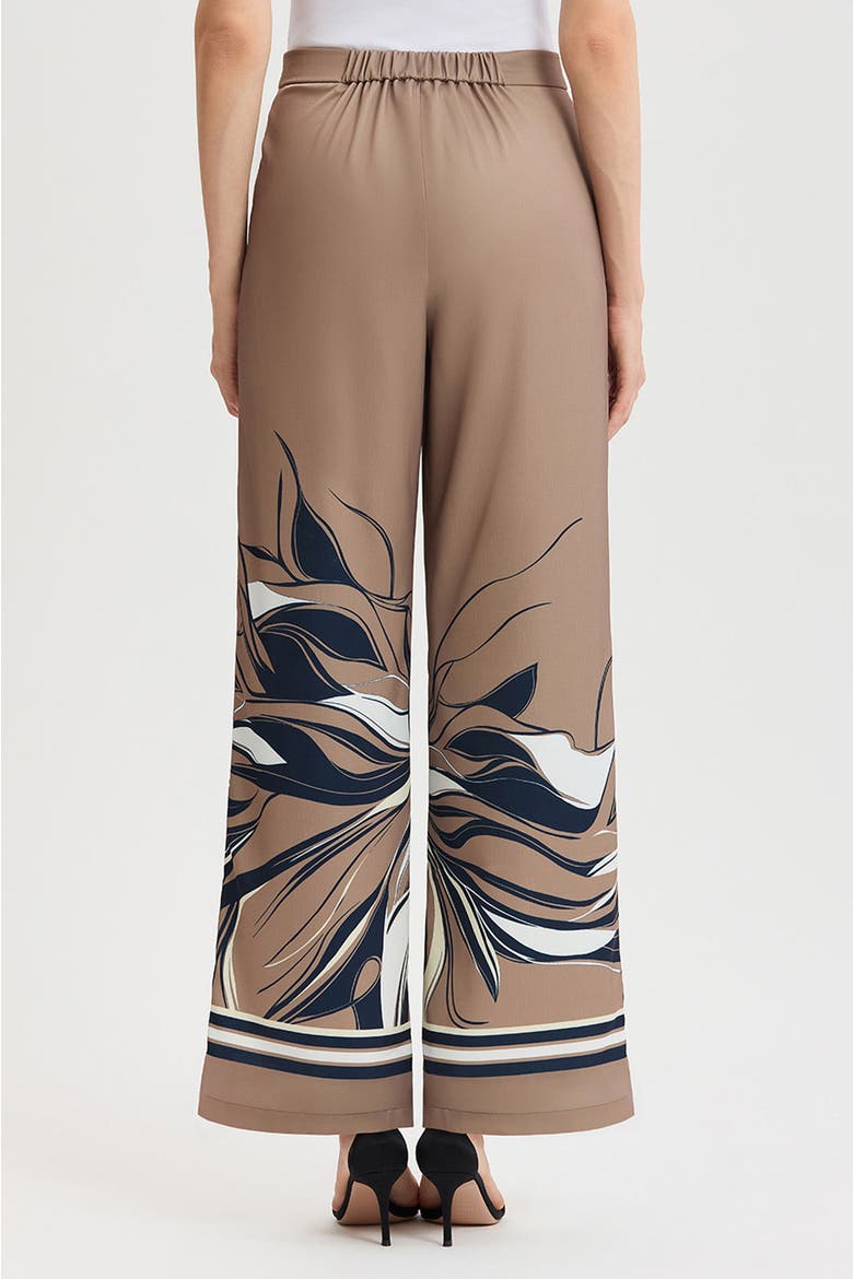 Crepe de Chine Wide Leg Floral Abstract Pants, Alternate, color, Warm Taupe/Indigo/Ivory
