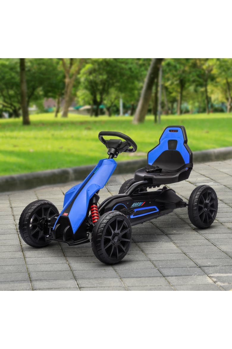 Kids Pedal Go Kart with Adjustable Seat Swing Axle Handbrake EVA Wheels, Alternate, color, Blue