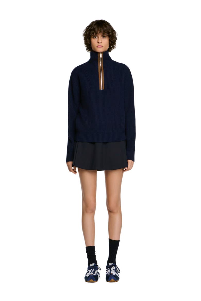 Wool and cashmere half-zip sweater, Main, color, Navy blue