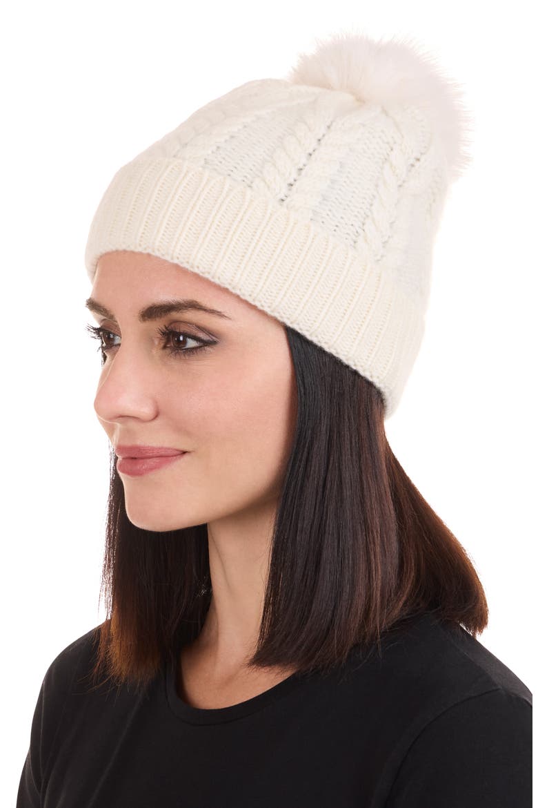 Cashmere Faux Fur Pompom Beanie, Alternate, color, IVORY