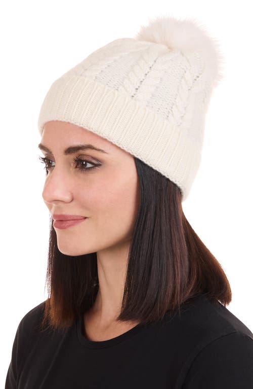 Sofia Cashmere Cashmere Faux Fur Pompom Beanie In White