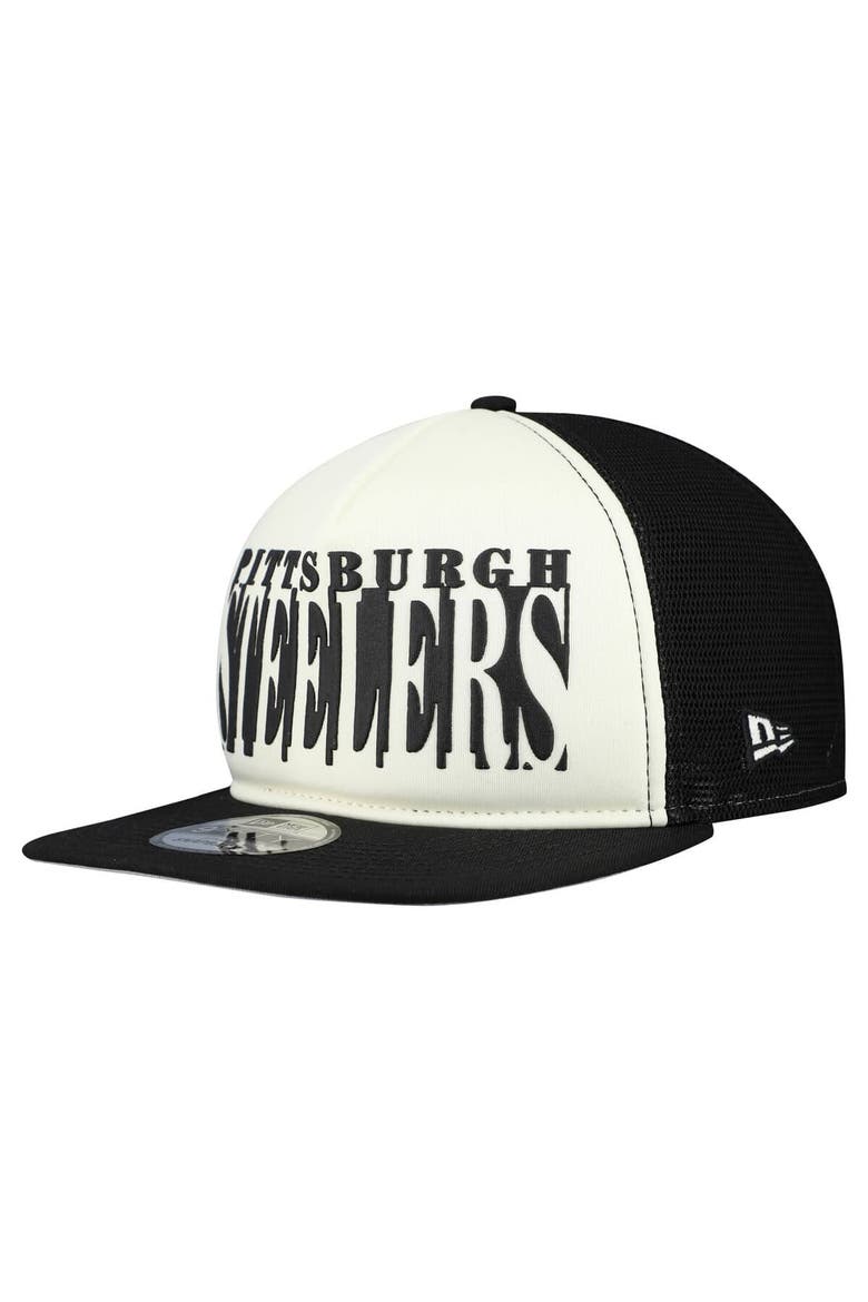 Men's New Era Cream/Black Pittsburgh Steelers  Cutout A-Frame 9FIFTY Snapback Hat, Alternate, color, Cream