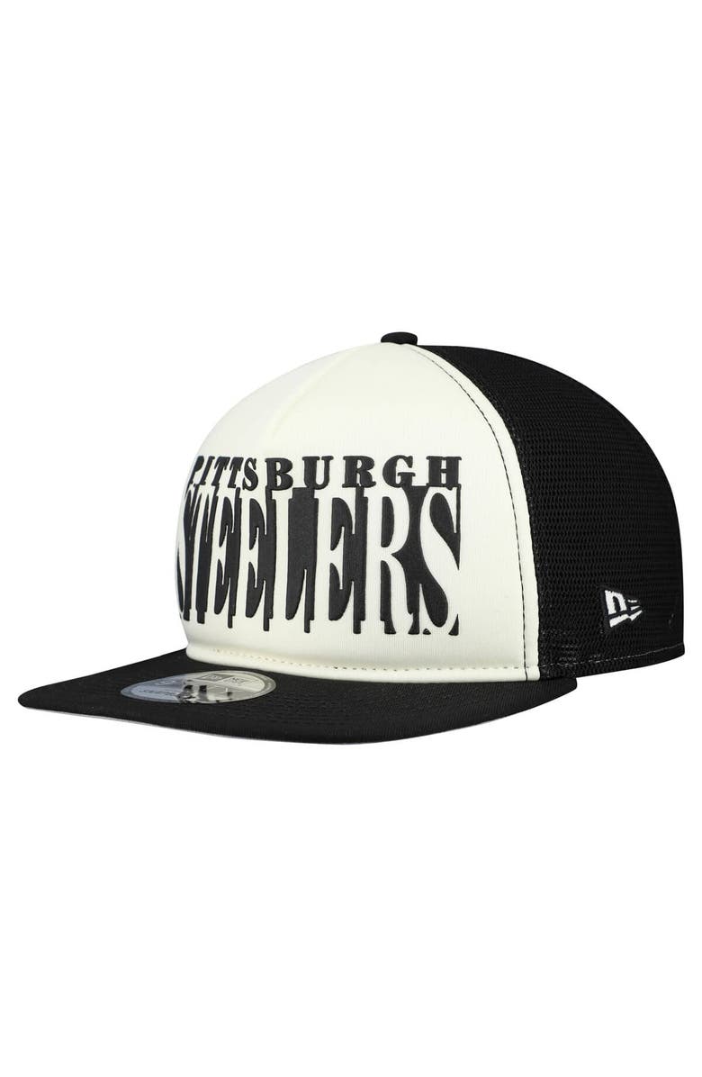 New Era Men's New Era Cream/Black Pittsburgh Steelers Cutout A-Frame 9FIFTY Snapback Hat, Alternate, color, Cream