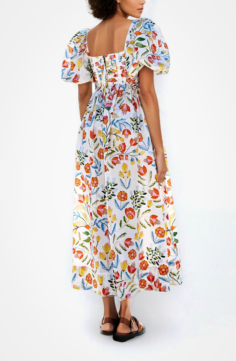 Jessie Zhao New York Flower Land Square Neck Cotton Midi Dress, Alternate, color,