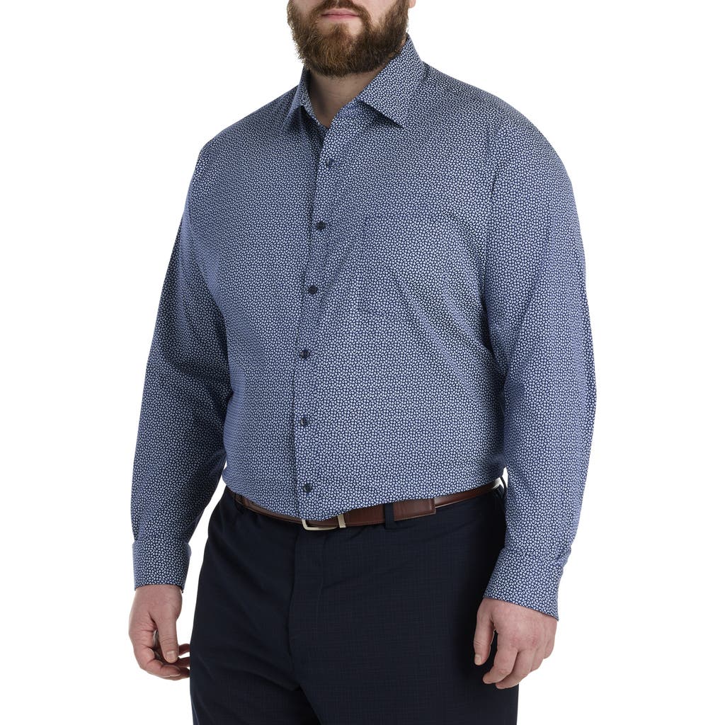 Michael Kors Big & Tall Abstract Patterned Performance Dress Shirt In Navy