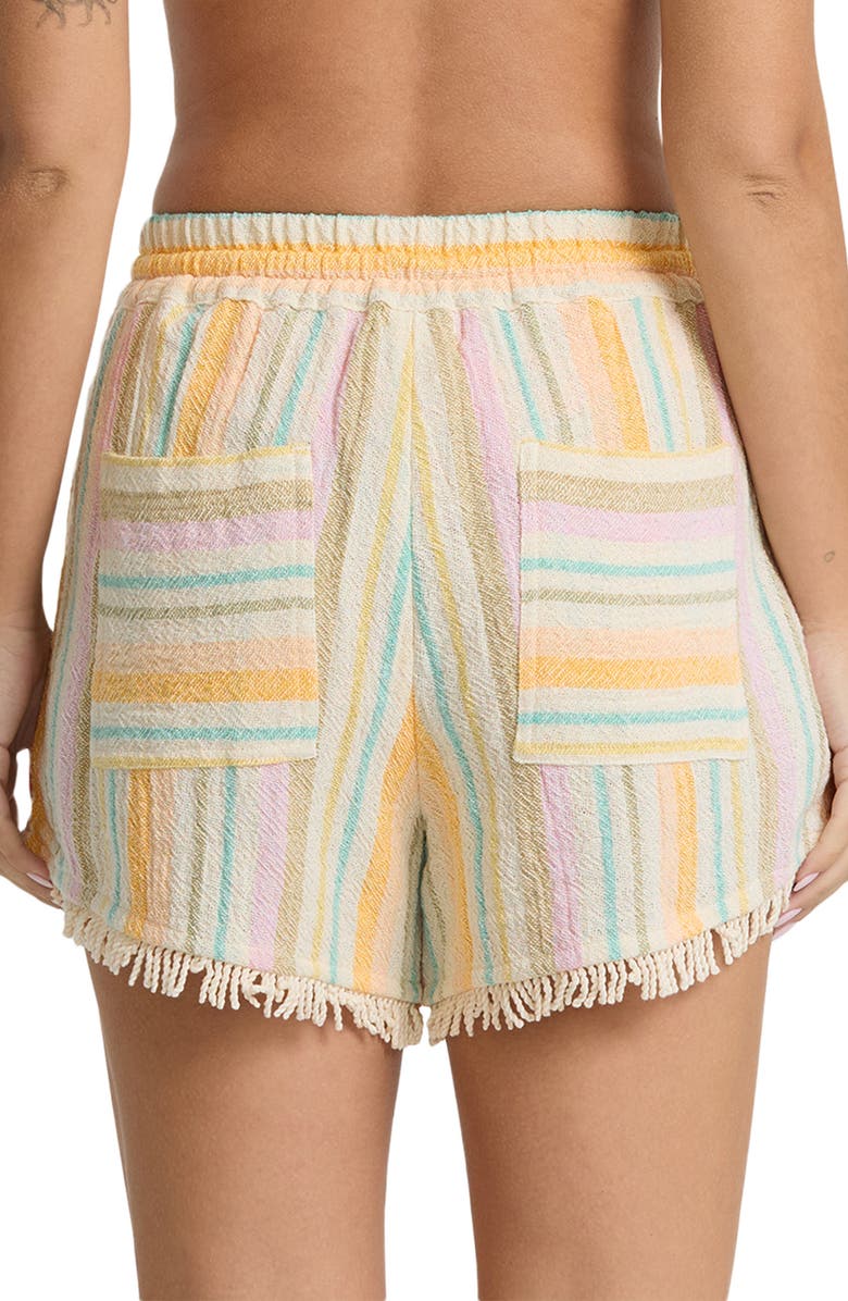 Billabong Palm Viva Stripe Fringe Hem Drawstring Shorts, Alternate, color, Sweet Lilac