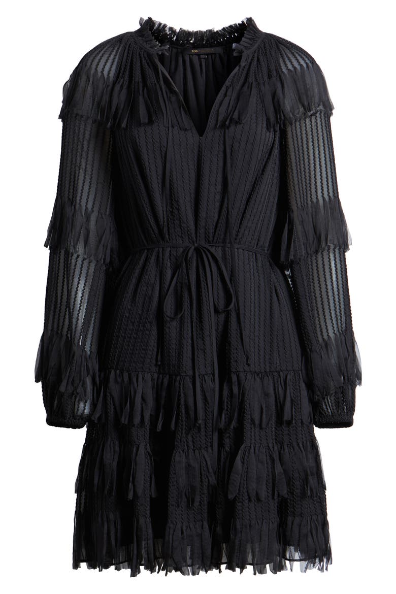 Nora Long Sleeve Chiffon Cocktail Dress, Alternate, color, BLACK