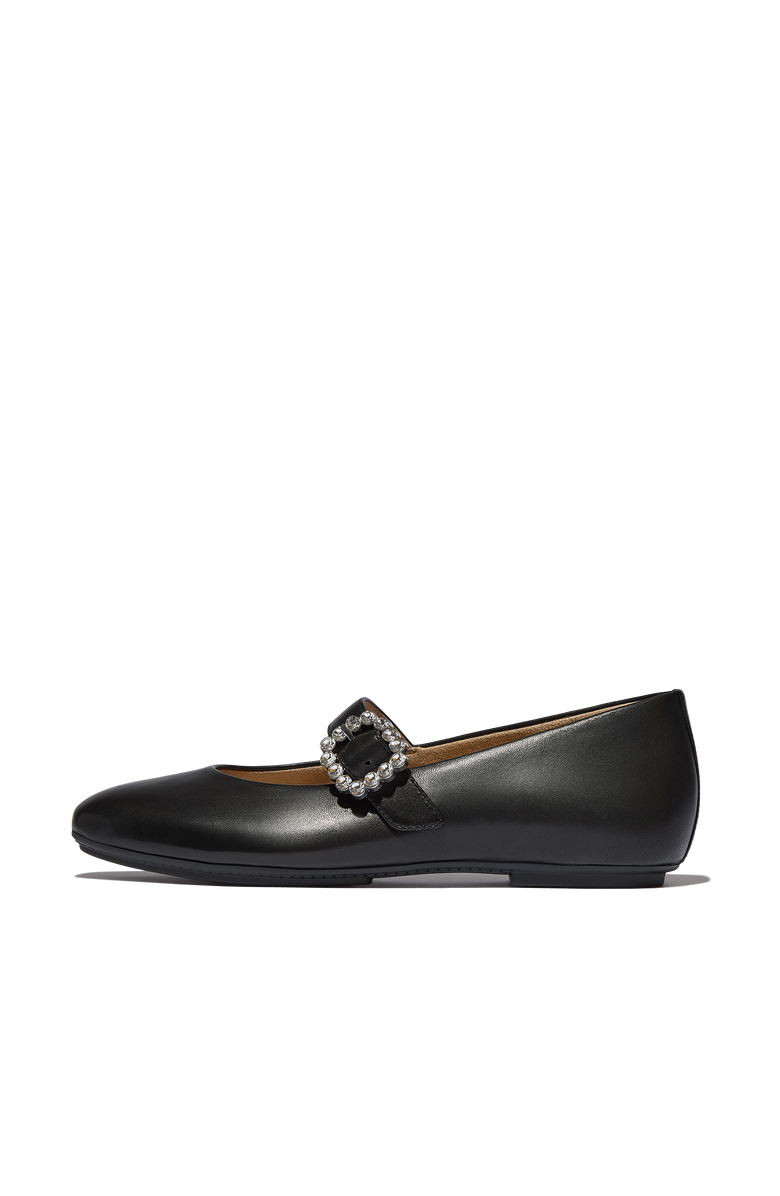 FitFlop Delicato Crystal-Buckle Leather Mary Janes, Alternate, color, Black
