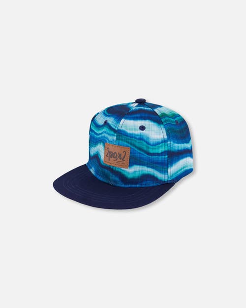 Deux Par Deux Baby Boy's Printed Cap Blue Wave And Black In Blue Wave And Black