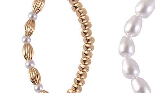 Rachel Rachel Roy Set Of 4 Faux Pearl & Beaded Stretch Bracelets In Gold