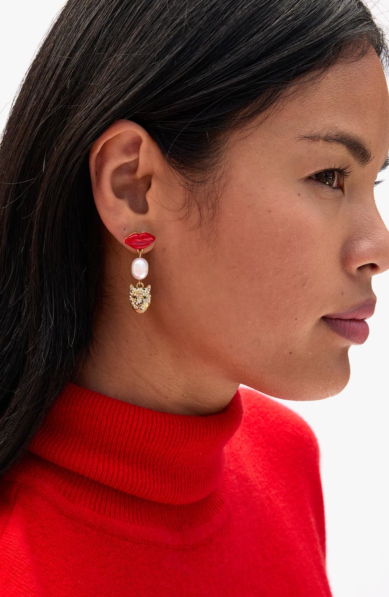 Clare V. Le Charm Mismatch Drop Earrings, Alternate, color, Gold Red Multi