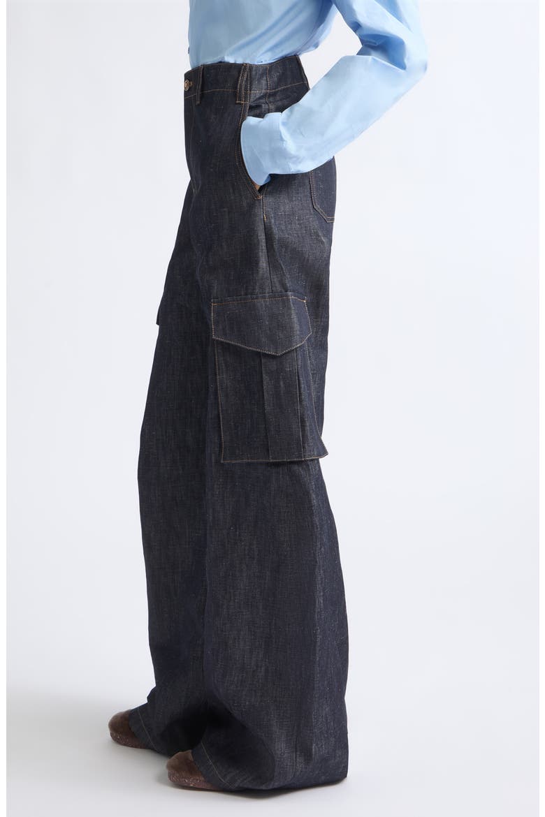 Eos Cotton & Linen Denim Barrel Leg Cargo Pants, Alternate, color, DENIM
