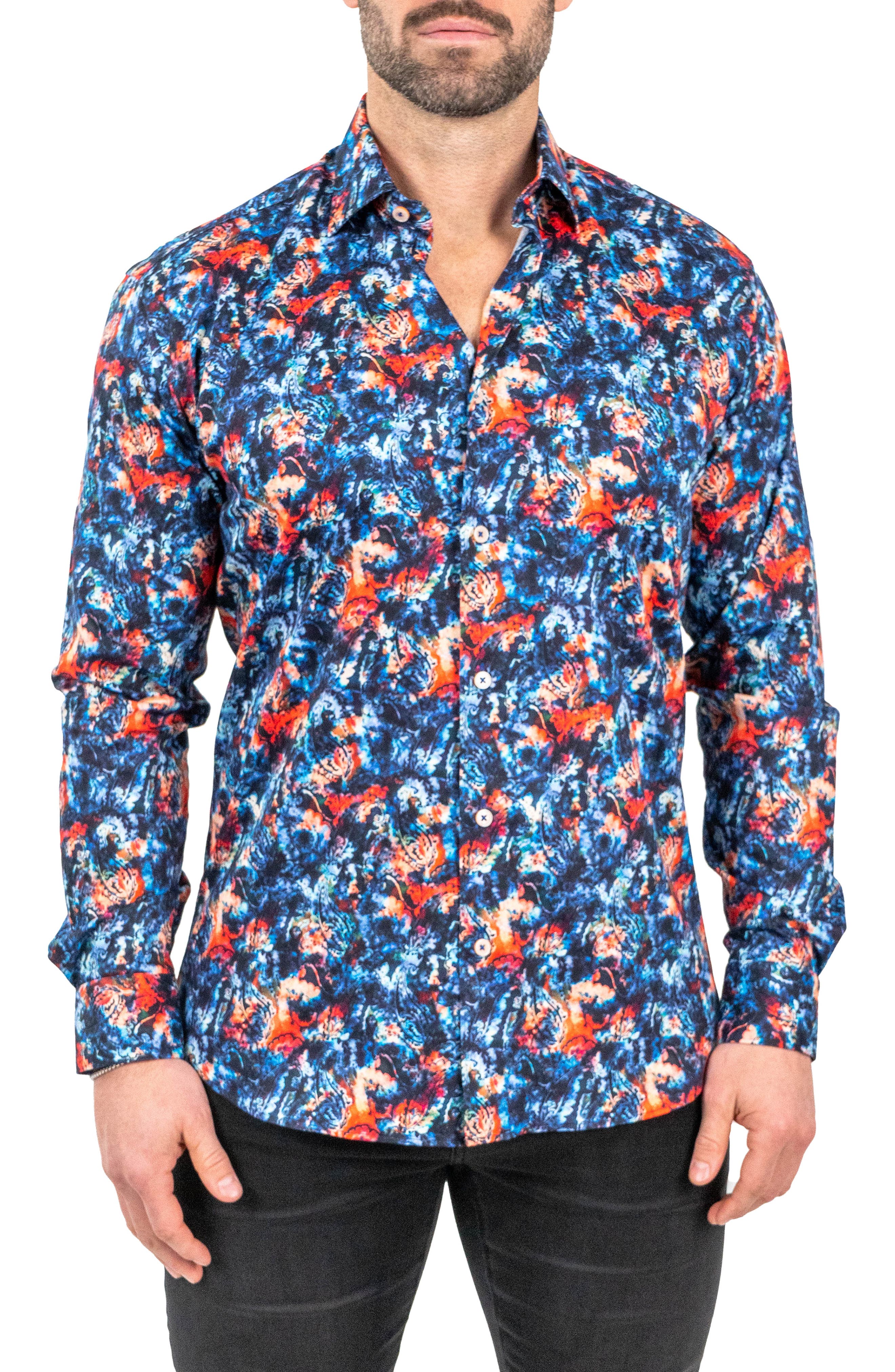 Maceoo Fibonacci Absolem Blue Contemporary Fit Button-Up Shirt