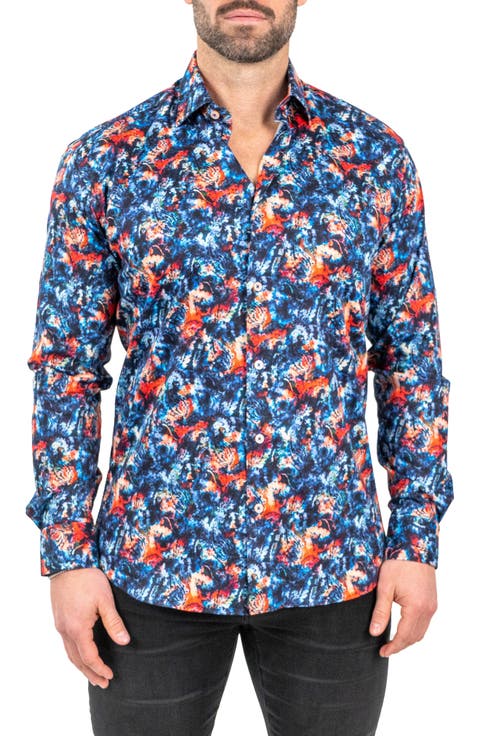 Fibonacci Absolem Blue Contemporary Fit Button-Up Shirt