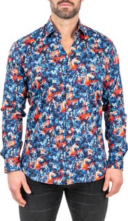 Maceoo Fibonacci Absolem Blue Contemporary Fit Button-Up Shirt