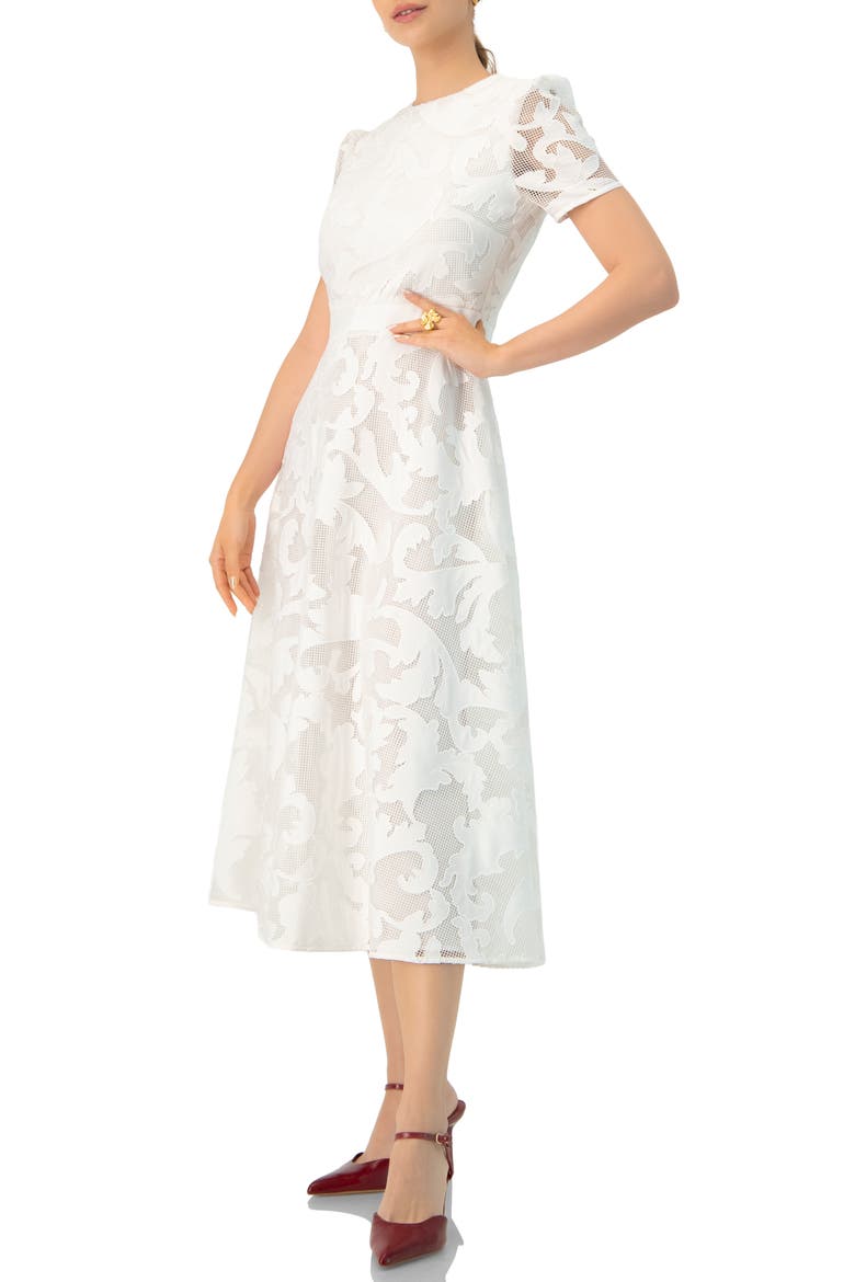 Lace A-Line Midi Dress, Alternate, color, White