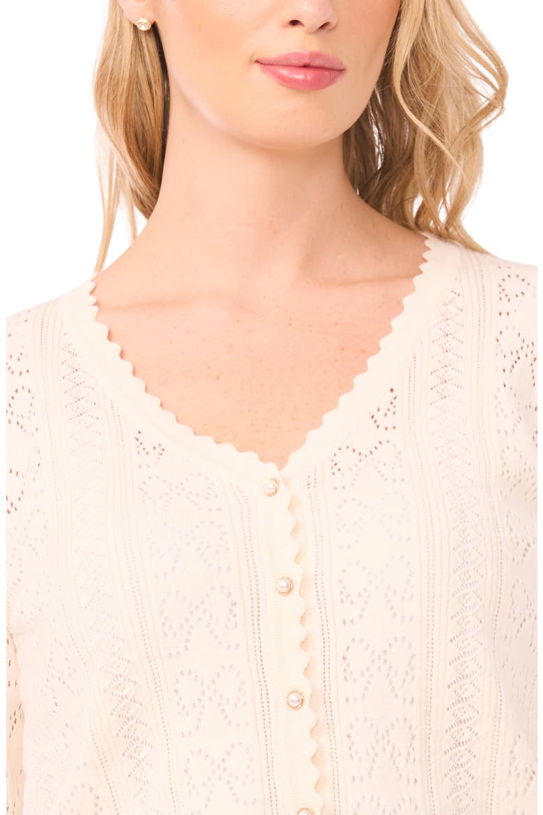 Pointelle Stitch Bow Cotton Cardigan, Alternate, color, EGGNOG