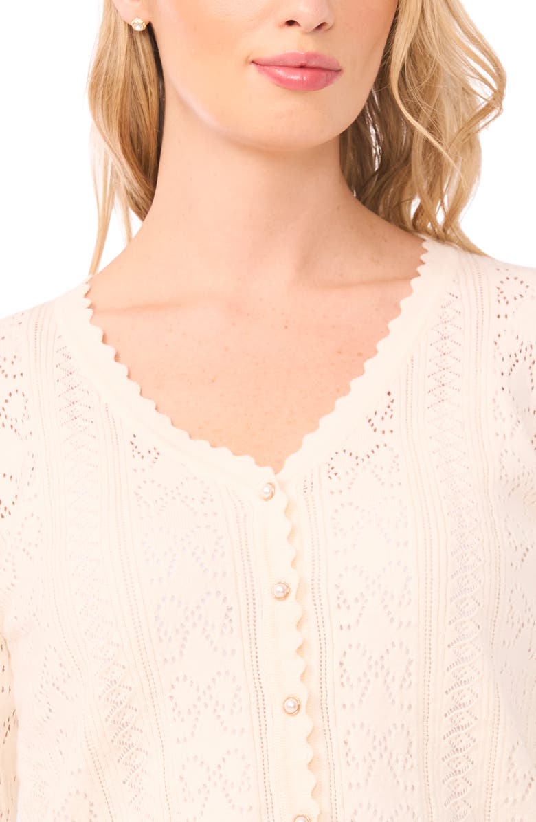 CeCe Pointelle Stitch Bow Cotton Cardigan, Alternate, color, Eggnog