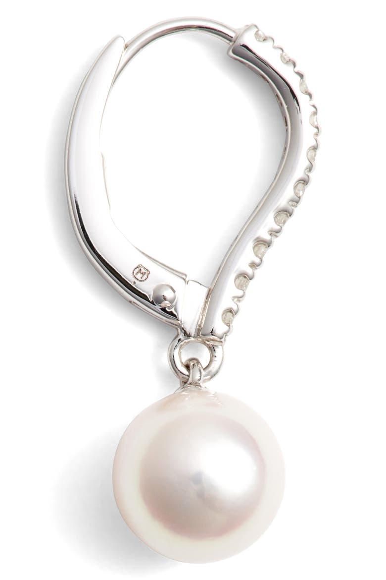 Diamond & Akoya Cultured Pearl Earrings, Alternate, color, WHITE GOLD