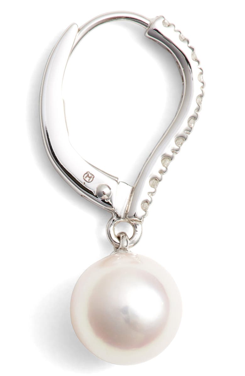 Mikimoto Diamond & Akoya Cultured Pearl Earrings, Alternate, color, White Gold