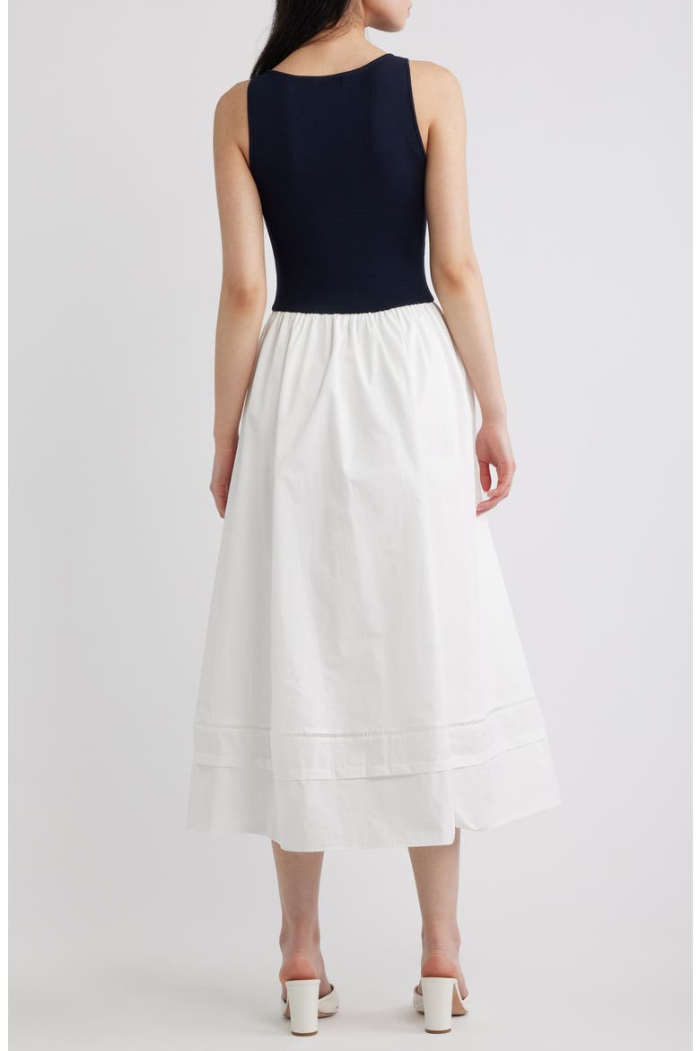 Mixed Media Lace Inset Midi Dress, Alternate, color, NAVY