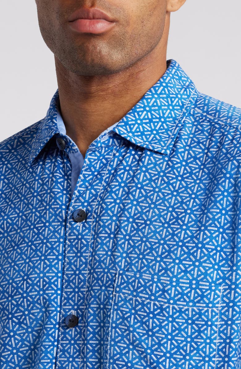 Tommy Bahama Veracruz Cay Rio Geo Short Sleeve Button-Up Shirt, Alternate, color, Blue Splash
