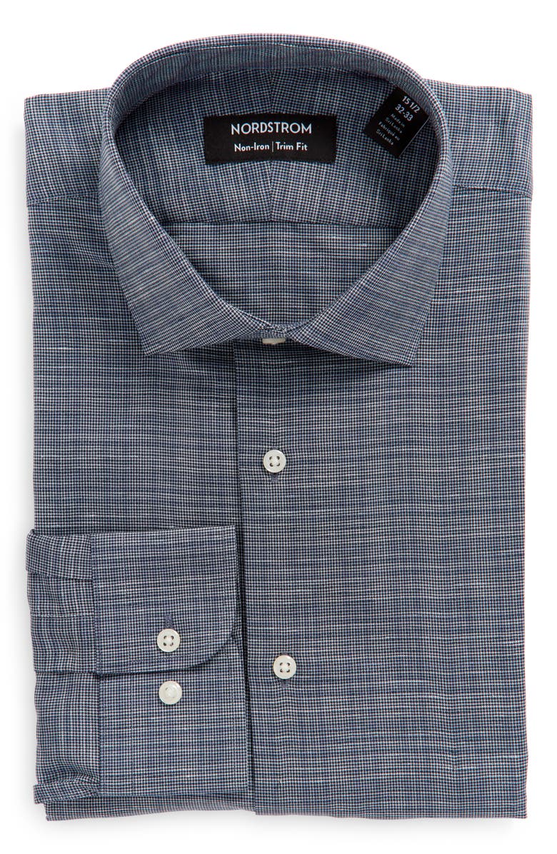 Nordstrom Men's Trim Fit Non-Iron Grid Dress Shirt, Alternate, color, 