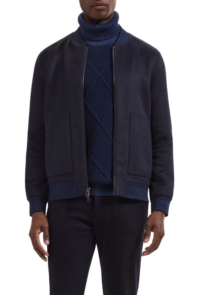 Wool Blend Bomber Jacket, Main, color, NAVY