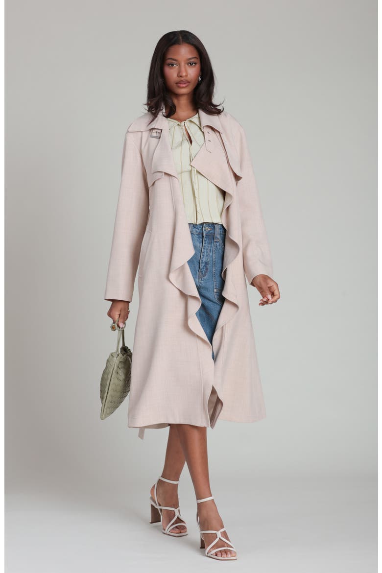 Cascade Drape Trench Coat, Alternate, color, FLAX