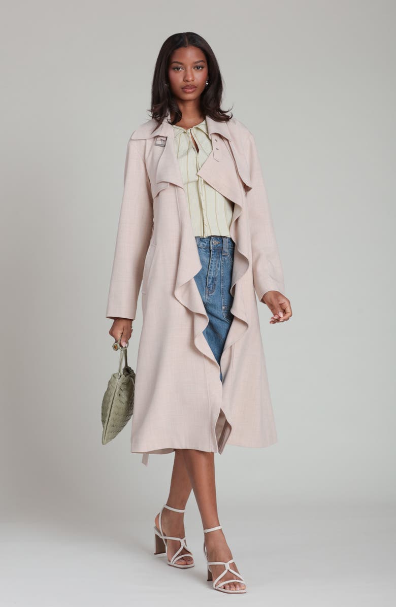 Avec Les Filles Cascade Drape Trench Coat, Alternate, color, Flax