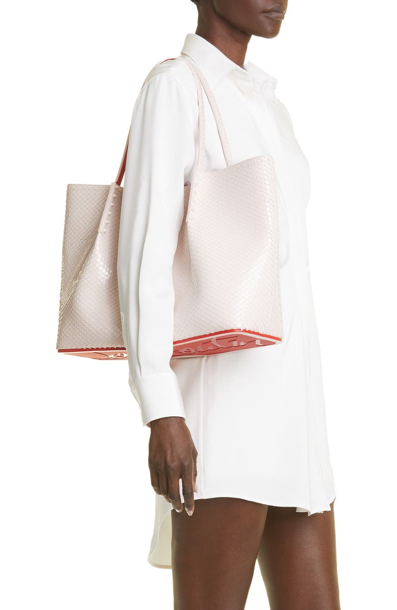 Christian Louboutin Large Cabarock Snakeskin Embossed Patent Leather Tote, Alternate, color, W514 Leche