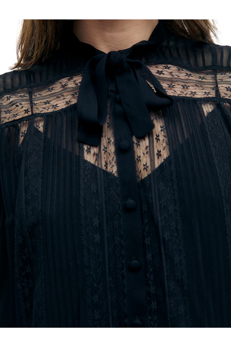 Lonnie Sheer Tie Neck Shirt, Alternate, color, Black