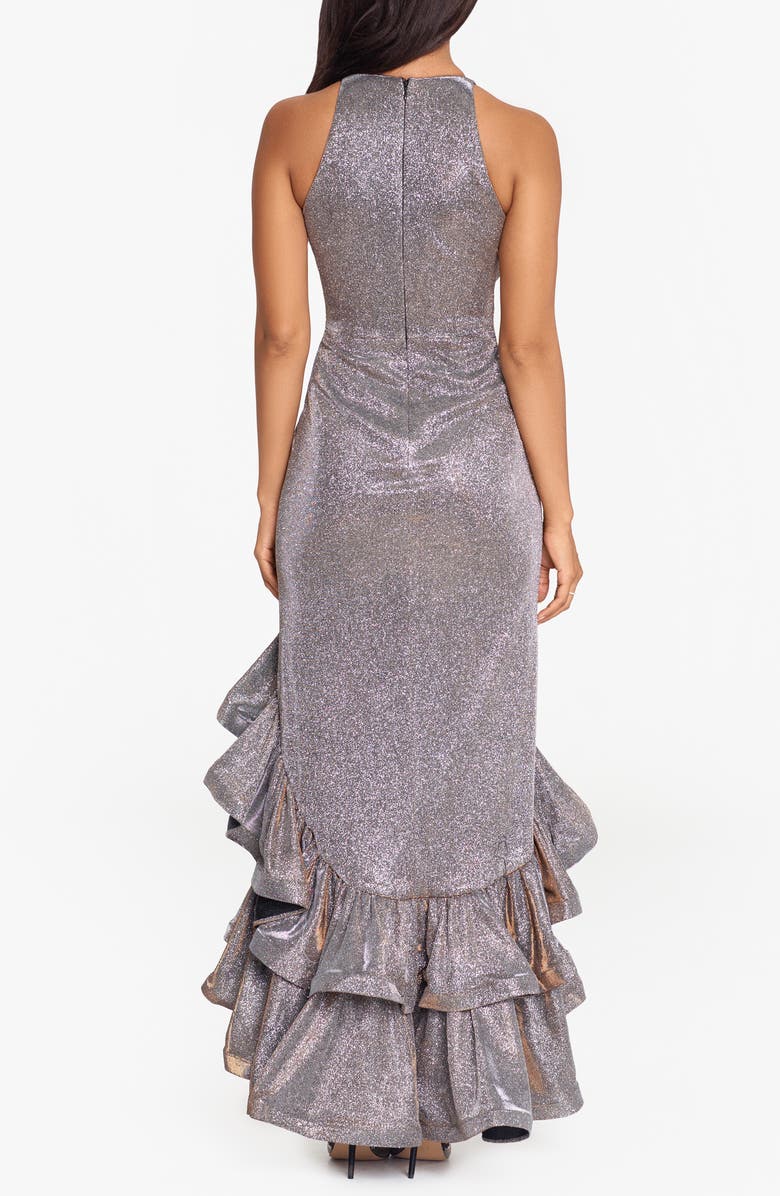 Betsy & Adam Galaxy Glitter Ruffle High-Low Cocktail Dress, Alternate, color, 