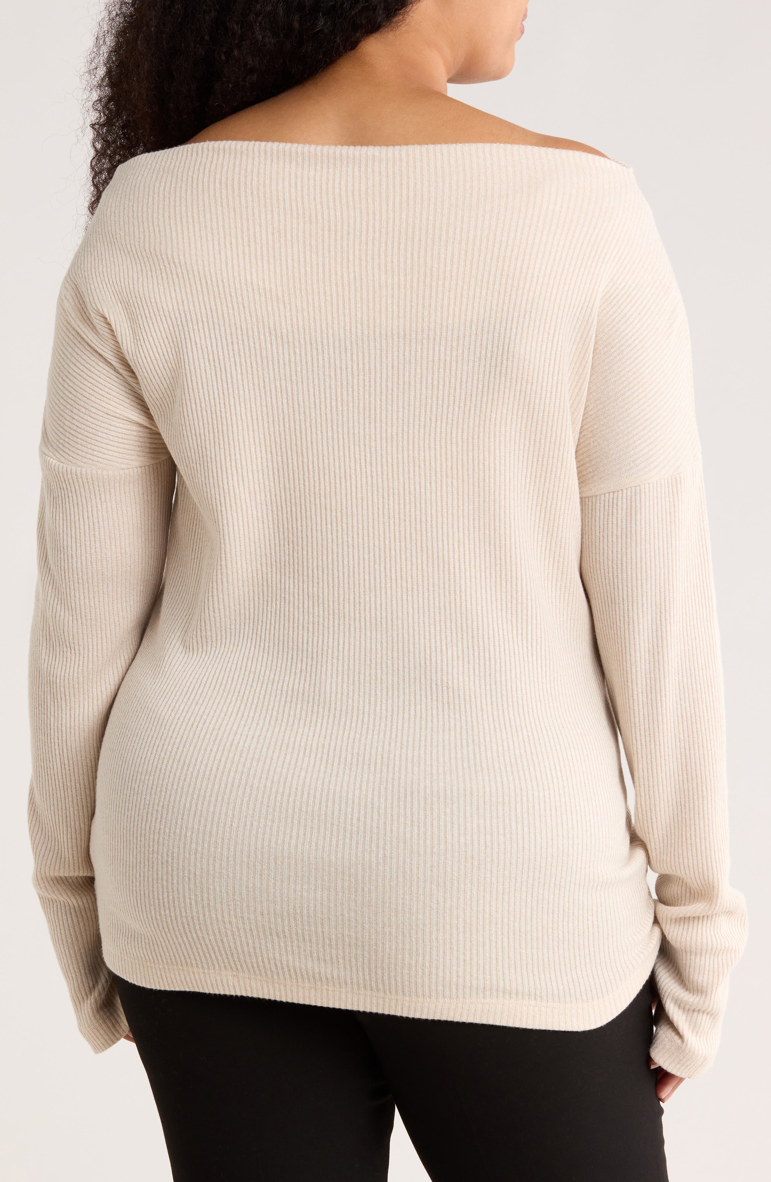 Off the Shoulder Rib Knit Long Sleeve Top - image 4