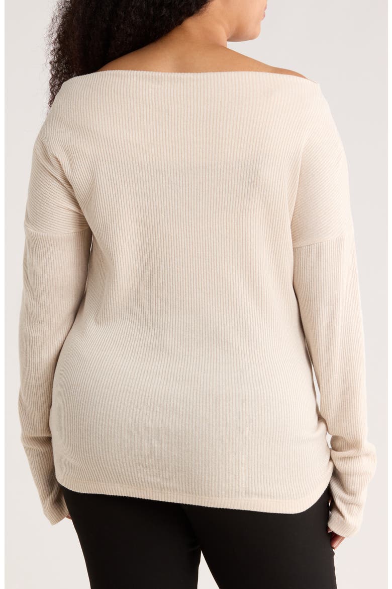 Off the Shoulder Rib Knit Long Sleeve Top, Alternate, color, OATMEAL