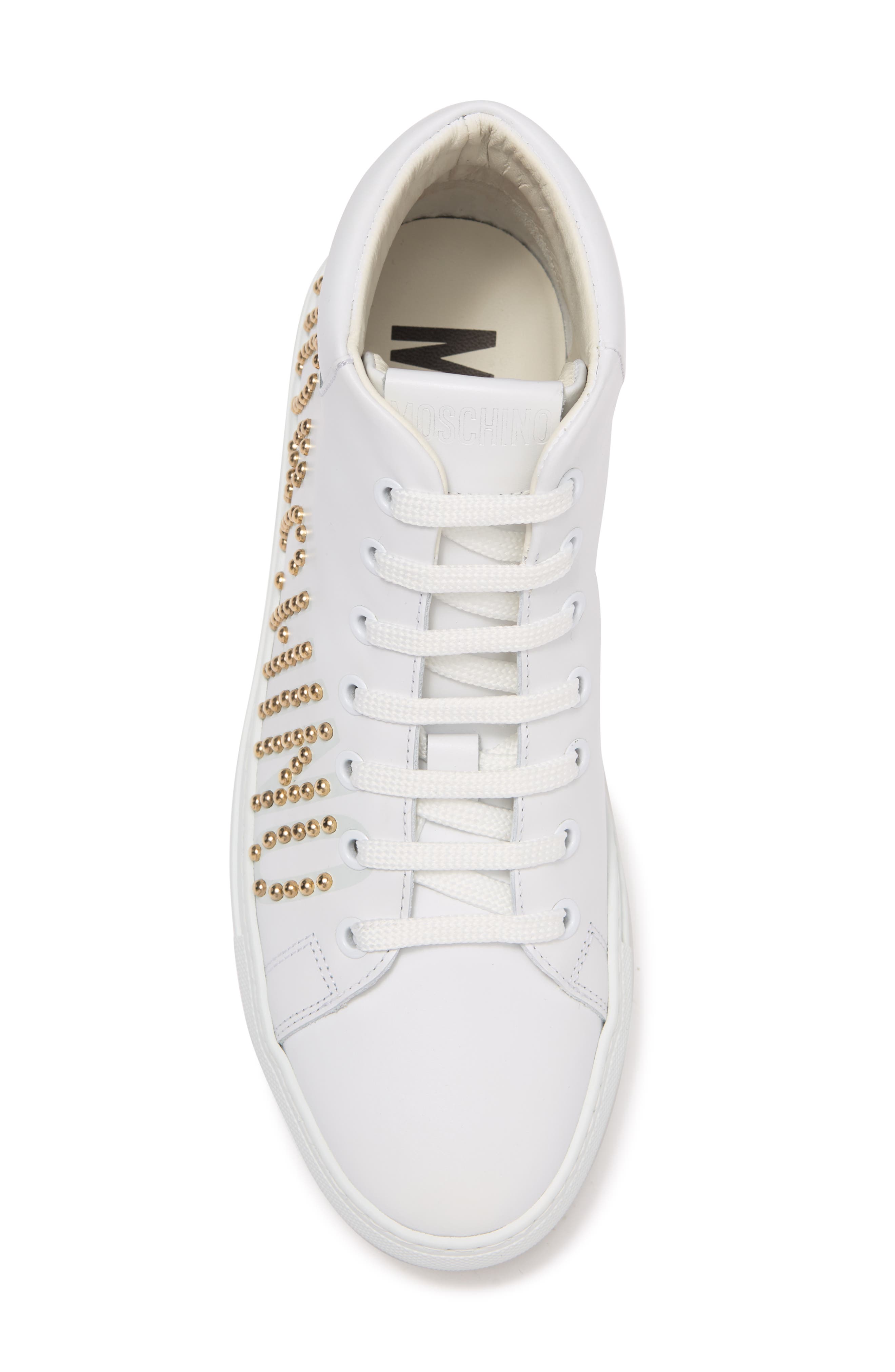 Moschino Logo Stud Leather High Top Sneaker, Alternate, color, 