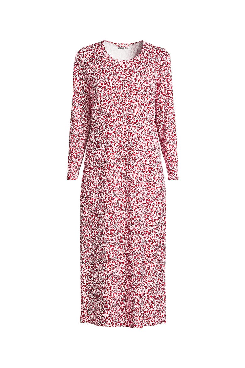 Cotton Long Sleeve Midcalf Nightgown, Alternate, color, Compass Red Pressed Flower