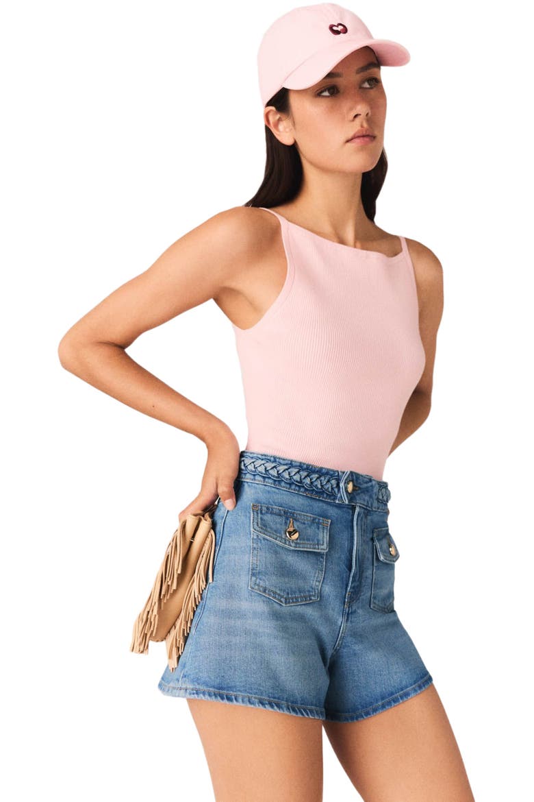 Braided denim shorts, Alternate, color, Blue
