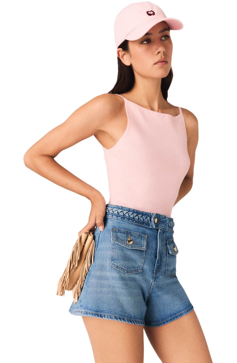 maje Braided denim shorts, Alternate, color, Blue