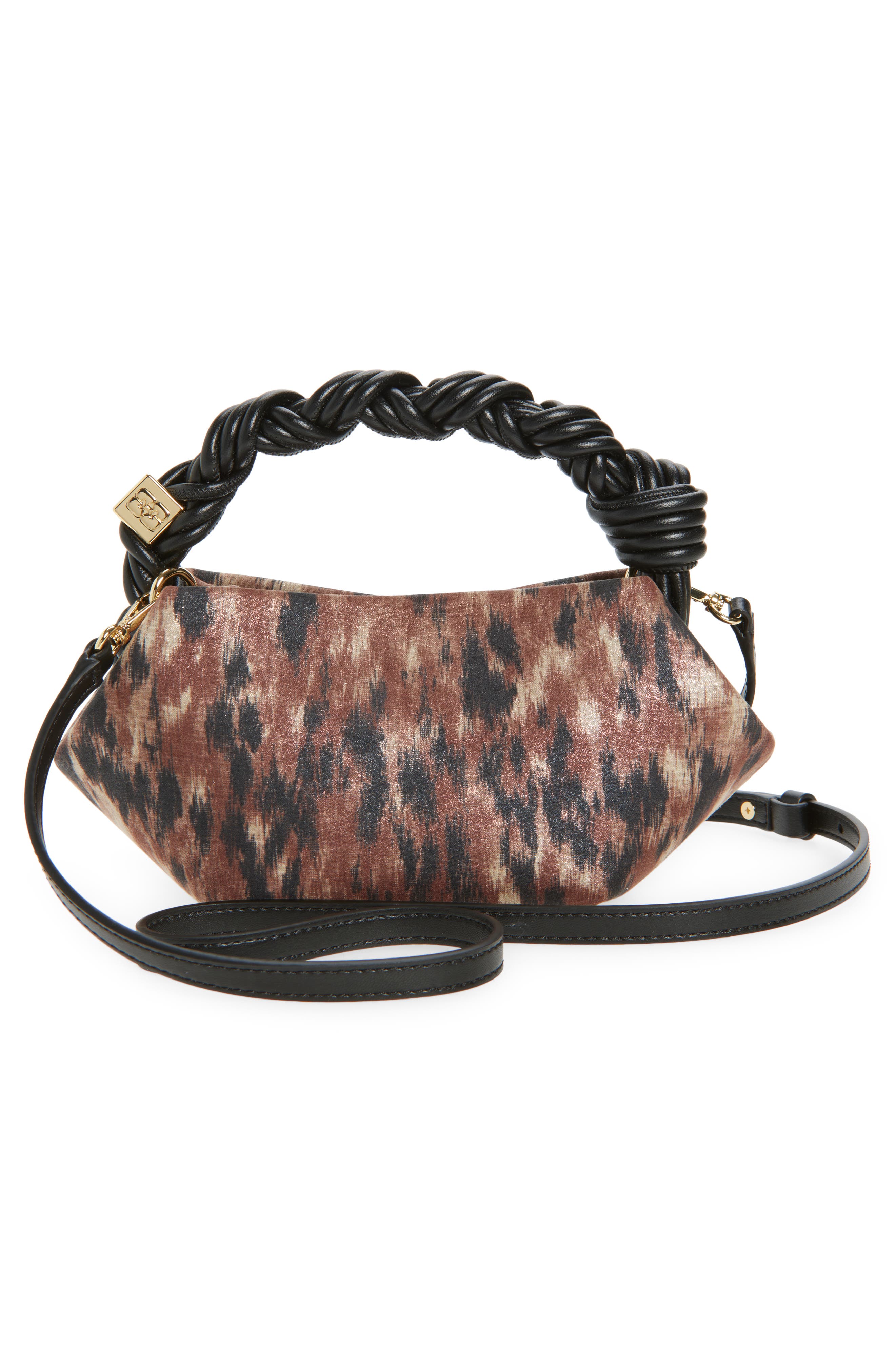 Ganni Mini Bou Taffeta Top Handle Bag, Alternate, color, Burro